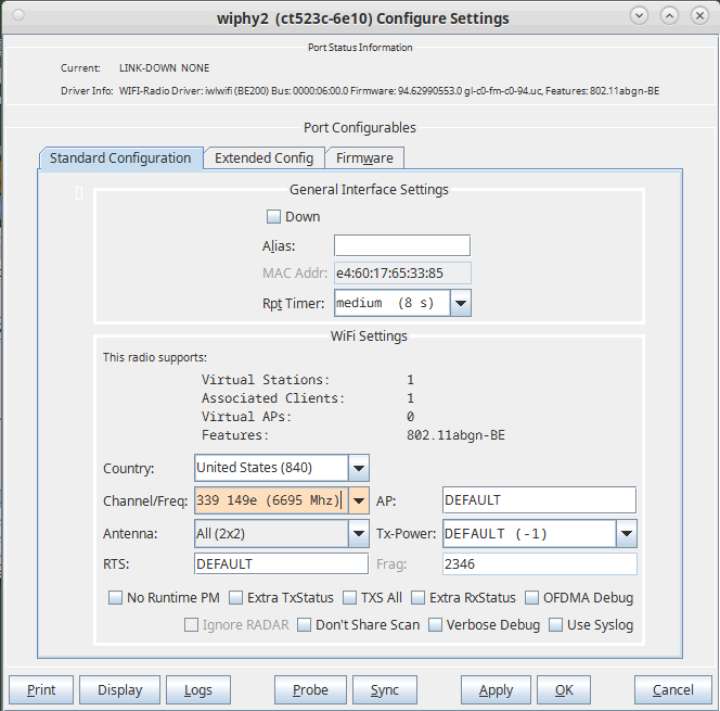 picture of wiphy2 with channel set