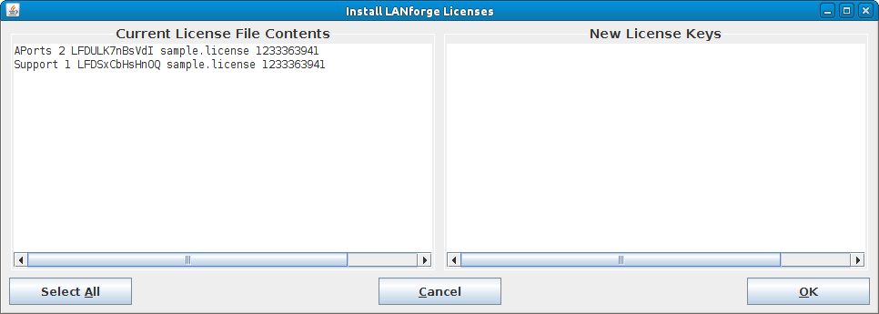 LANforge-GUI License Install Window